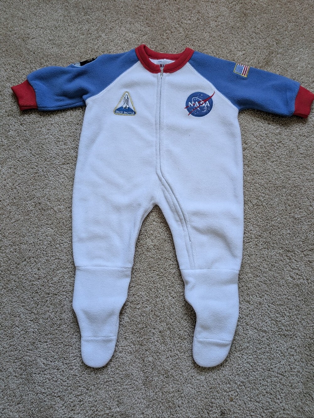 Nasa Astronaut Patch White & Blue Fleece Baby One-Piece